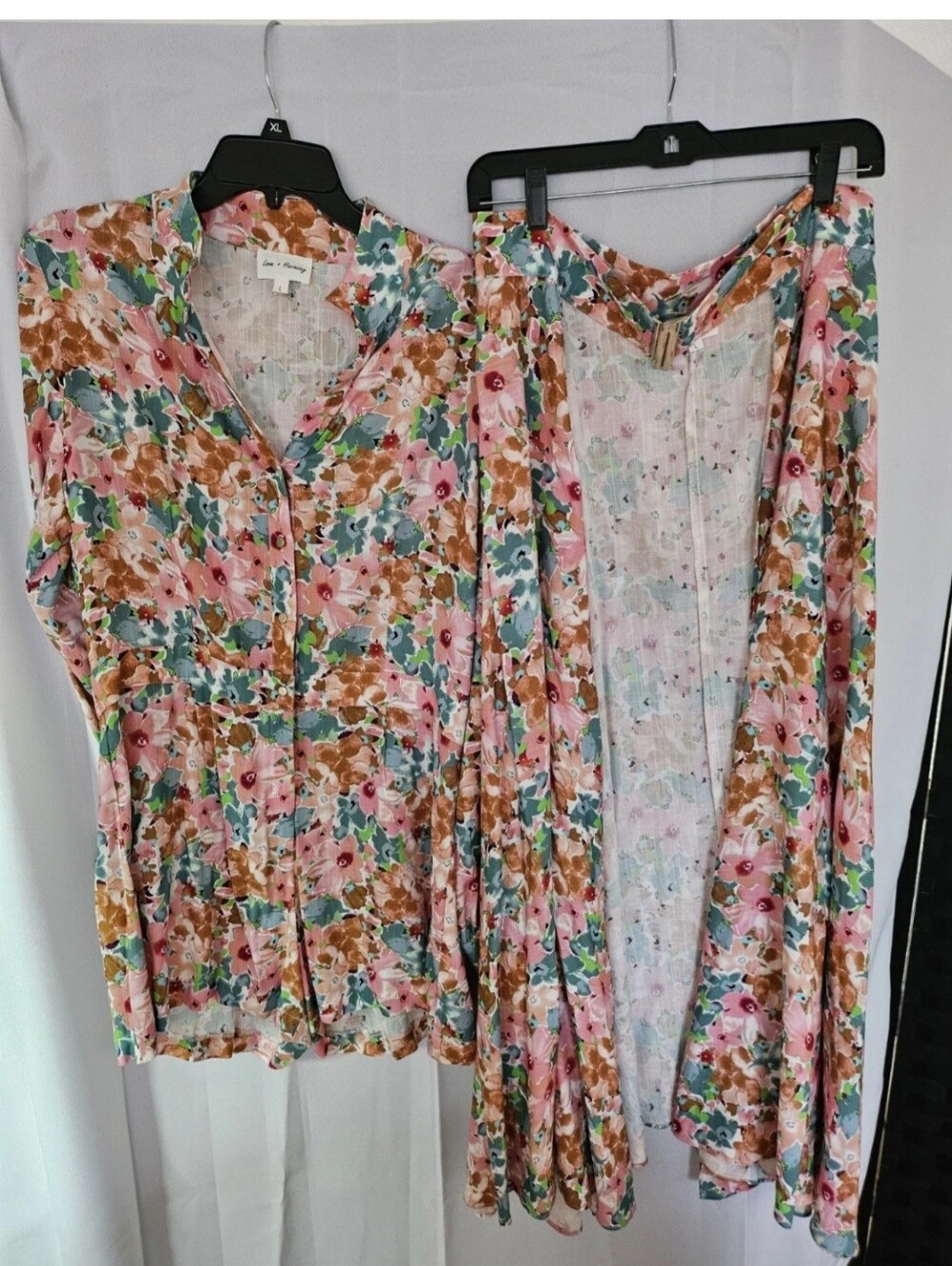Pink Floral Romper Maxi Overlay Dress Women’s Size L- Love & Harmony